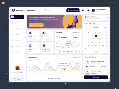 E Learning Dashboard Design admin panel admin ui analytics app design branding college course dashboard design education graphs illustration learning online course school student study teacher ui university