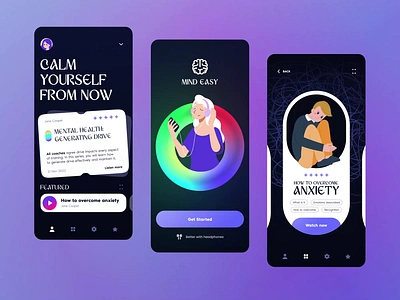 Mind Easy: Meditation App app calm design meditate meditation mental mental health mentalhealth mindful mindfulness mobile self care selfcare therapy ui uiux ux wellness