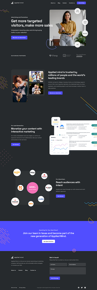 Applied Mind - Dark Version advertising branding company compare design finance insurance landing marketing online promotion rating review sales seo ui ux web design web development website
