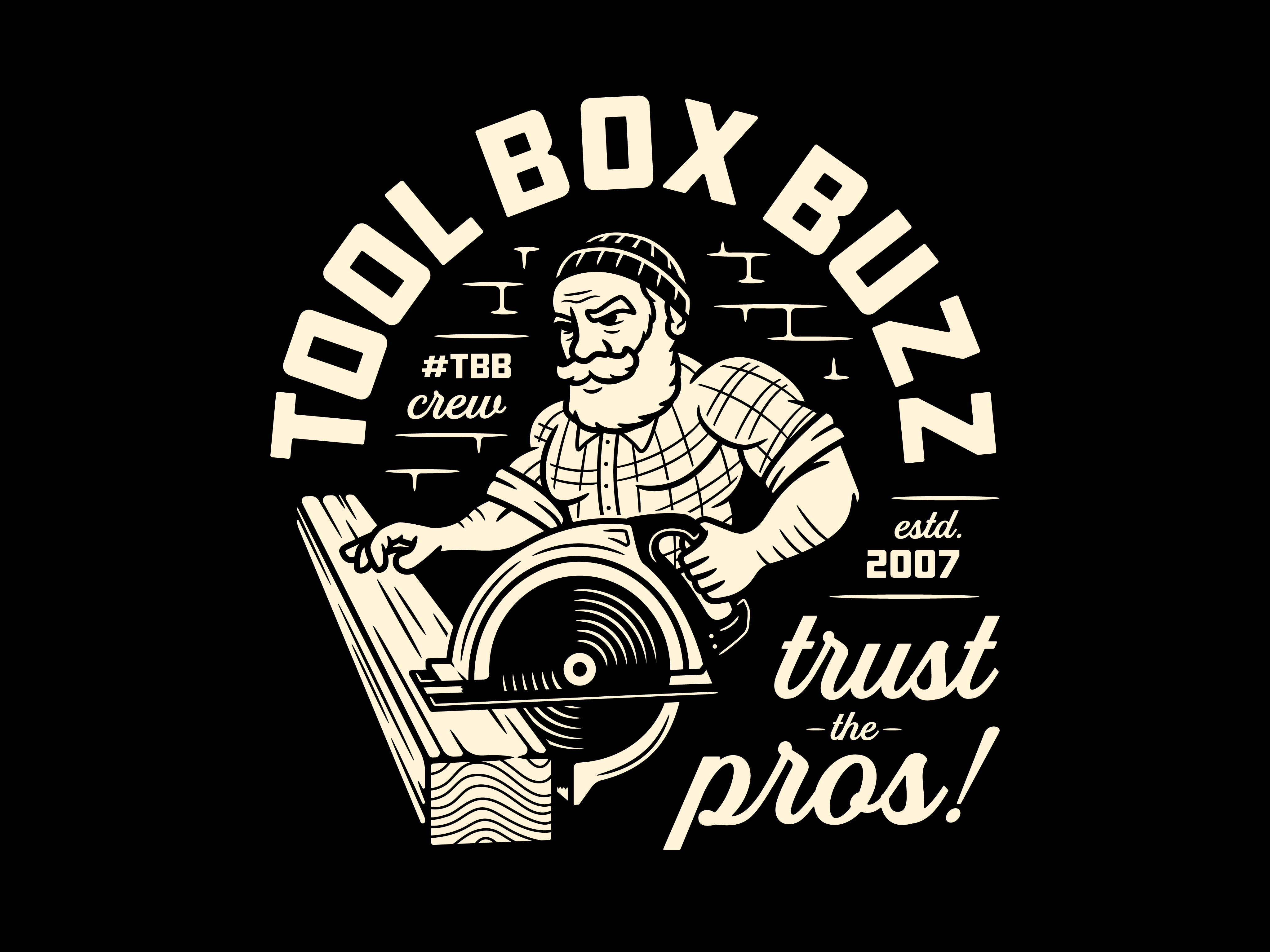 Tool Box Buzz Badge apparel badge brand branding construction design illustration logo logo design tools vector