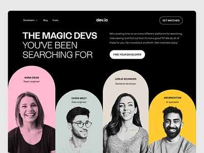 dev.io: hr webflow design, landing page careers careers hiring hiring website hr job board job listing jobs jobs platform landing page landingpage minimal modern page recruitment saas uxui web webflow webpage website design