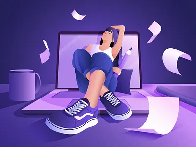 Exploration ✏️ brushes character colours desk exploring flying girl illustration illustrator macbook mug paper pencil screen shadows shoes vans vector woman