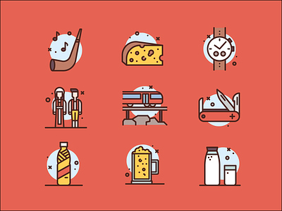 Switzerland cheese icons illustration milk swiss