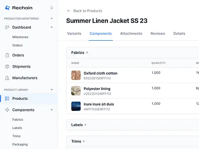 Product Library - Listing Product Components blue collapsable sections details page fashion product fashion production figma light mode minimal product design product view saas sidebar sidenab tabs ui web