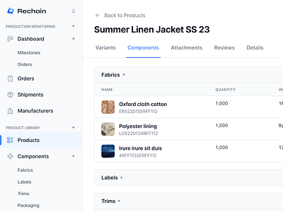Product Library - Listing Product Components blue collapsable sections details page fashion product fashion production figma light mode minimal product design product view saas sidebar sidenab tabs ui web