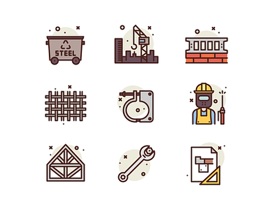 Steelwork building icons illustration steel working