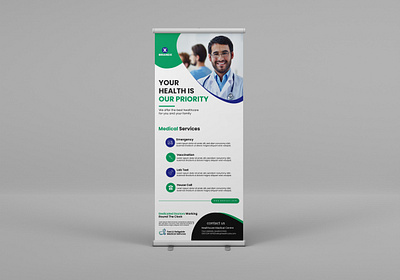 Medical service roll up banner design app best t shirt branding business t shirt design event t shirt graphic design illustration logo ui