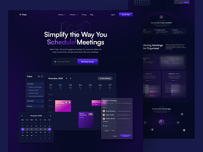 Calendar Platform for Scheduling ⌁ Landing Page calendar calendar landing page clean design landing page meeting minimal modern organize productivity purple saas schedule team ui design uiux web website whitespace work