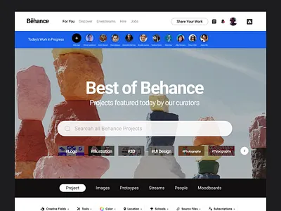 Redesign Website Behance behance home page landing landing page site ui design uidesign uiux web design web page website