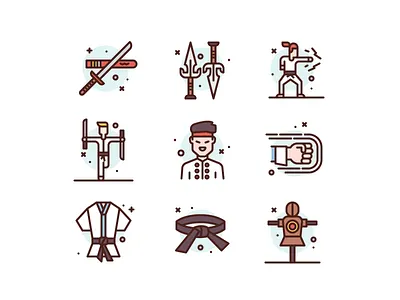 Martial Arts fight icons illustration karate martials sport