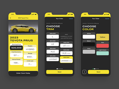 2023 Prius order screens 2023 toyota prius car buy car checkout checkout concept design purchase purchase screens ui ui design ux ux design