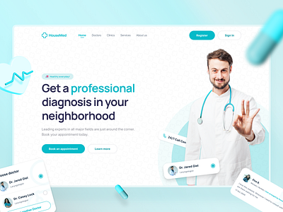 Hero section for medical appointment booking service appointment appointment app blue booking clean medical clinic daily ui doctor doctor website health app health care homepage landing medical minimal ui user interface ux web design website