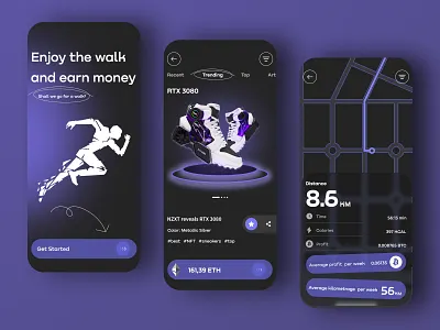 NFT Sneakers App android app bitcoin crypto ios market mining minting mobile app mobile ui nft nft app nft art nft market nft mobile running shoes shop sneakers ui