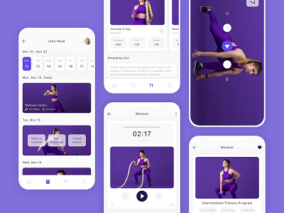 Workouts & Meal Planner Mobile App UI Kit app design fitness gym health meal planner sport ui ui design ui kit ux workout workout planner