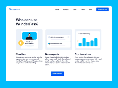 Wunder Pass – Landing Page bazen agency blockchain crypto crypto currency crypto landing page data control data trading defi fintech identity layer landing page design nft privacy saas transaction ui userpersona ux visual identity