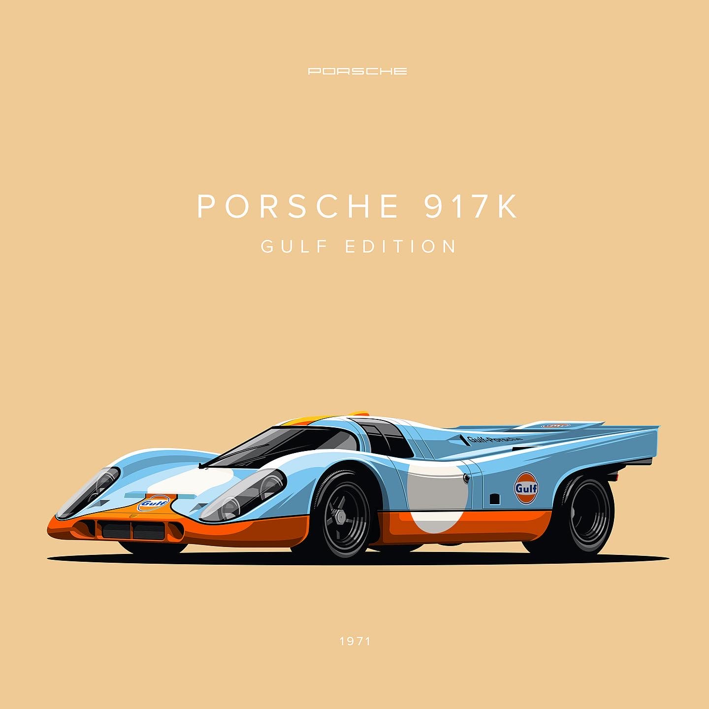 Porsche 917K Gulf Edition branding bucket clean design flat illustration logo slick ui vector