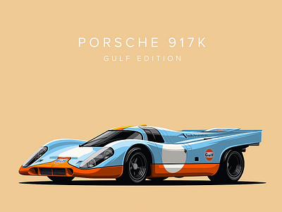 Porsche 917K Gulf Edition branding bucket clean design flat illustration logo slick ui vector