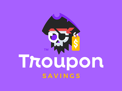 ☠️ Troupon branding coupon design discount earing eyepatch flat hat illustration logo logotype mark minimal modern pirate savings scull
