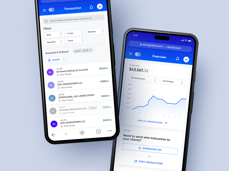 Transaction & Overview chart mobile money transfer overview send money startglobal transaction uiux