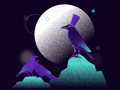 Smart Crow 2d character character design crow crypto currency flat illustration moon noise raven ui vector website