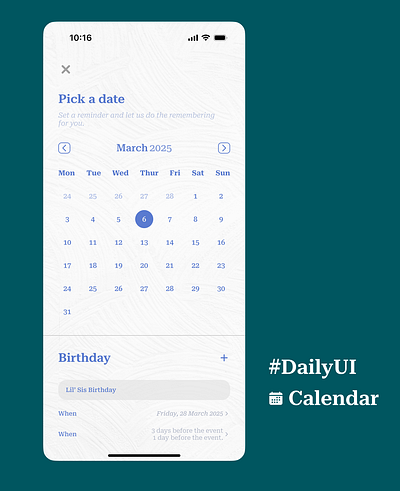 Calendar #DailyUI dailyui design figma typography ui ux