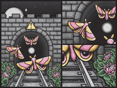PINK MOTH - Guiding Light adobe adobeillustrator brand branding design digitalillustration drawing editorial graphicdesign identity illustration illustration art illustrator light moth pink pinkmoth train tunnel visual