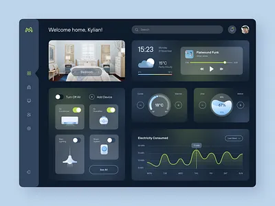 Smart Home App app assistent chart concept control dark theme dashboard figma gradient home screen interface minimalistic product design smart device smart home smart house ui ux web app web design