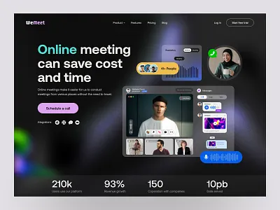 Virtual Meeting - Website Header design gradient header hero homepage landing online meeting ui uihut video call virtual meeting web web design webdesign website website design
