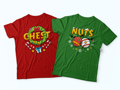 Chest+Nuts Christmas T-shirts artwork branding cartoon christmas creative female flat funny gift holiday illustration jingle bells male merry christmas outline product design santa claus t shirt t shirt design vector
