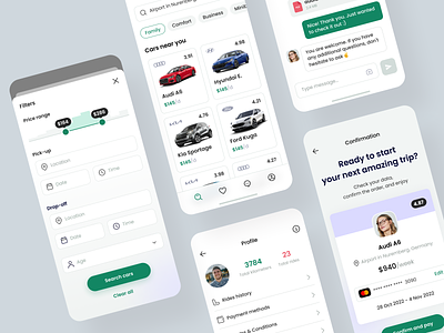 Rental cars app application cars commerce confirmation ios payment price profile rental rides ui