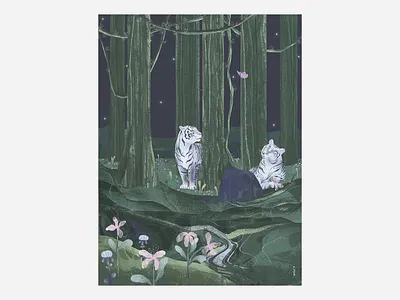 Friends art artwork butterfly illustration jungle poster tiger tropical