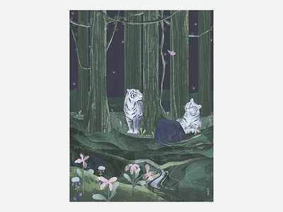 Friends art artwork butterfly illustration jungle poster tiger tropical