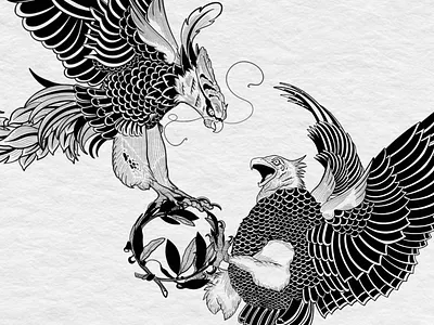 The Phoenix and the Eagle bird illustration black and white book cover design book illustration book illustrator childrens books chinese art chinese ink chinese style eagle eagle illustration illustration illustrator ink ink animals ink design japanese style phoenix story illustration tattoo