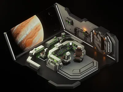 Approaching Jupiter -- 3D Spaceship Bridge Illustration 3d bridge cinema 4d cosmos design illustration illustrator interior photoshop redshift render sci fi space