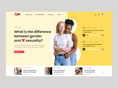 LGBT-Friendly Mental Health Blog 🌈 blog blog portal design home page landing landing page lgbt mental health news portal podcast ui ux webdesign website yellow