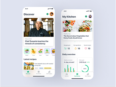 Recipe App app app design diet food food app green app healthy app ios minimal ui recipe app recipes ui ux