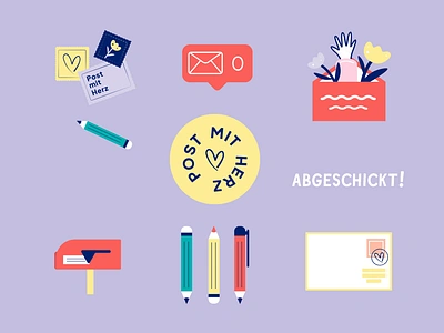 GIF Stickers for Post mit Herz 💌 animated gif animated illustration animation colourful gif design gif sticker giphy heart illustration katycreates letter postmitherz stamp