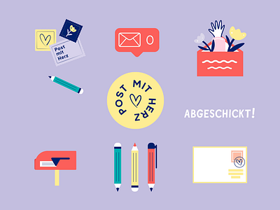 GIF Stickers for Post mit Herz 💌 animated gif animated illustration animation colourful gif design gif sticker giphy heart illustration katycreates letter postmitherz stamp