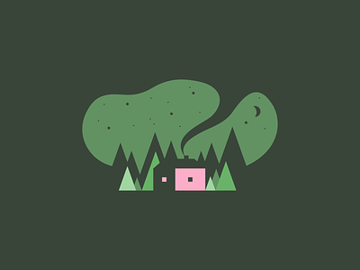 The Little Pink Cabin agrib cabin camping cottage cotton bureau forest green icon illustration landscape landscape illustration minimal illustration negative space pink pink cabin t shirt trees tshirt wooded woods