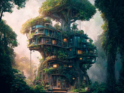 Treehouse ai art color concept design digital gradient illustration light midjourney minimal painting photoshop simple