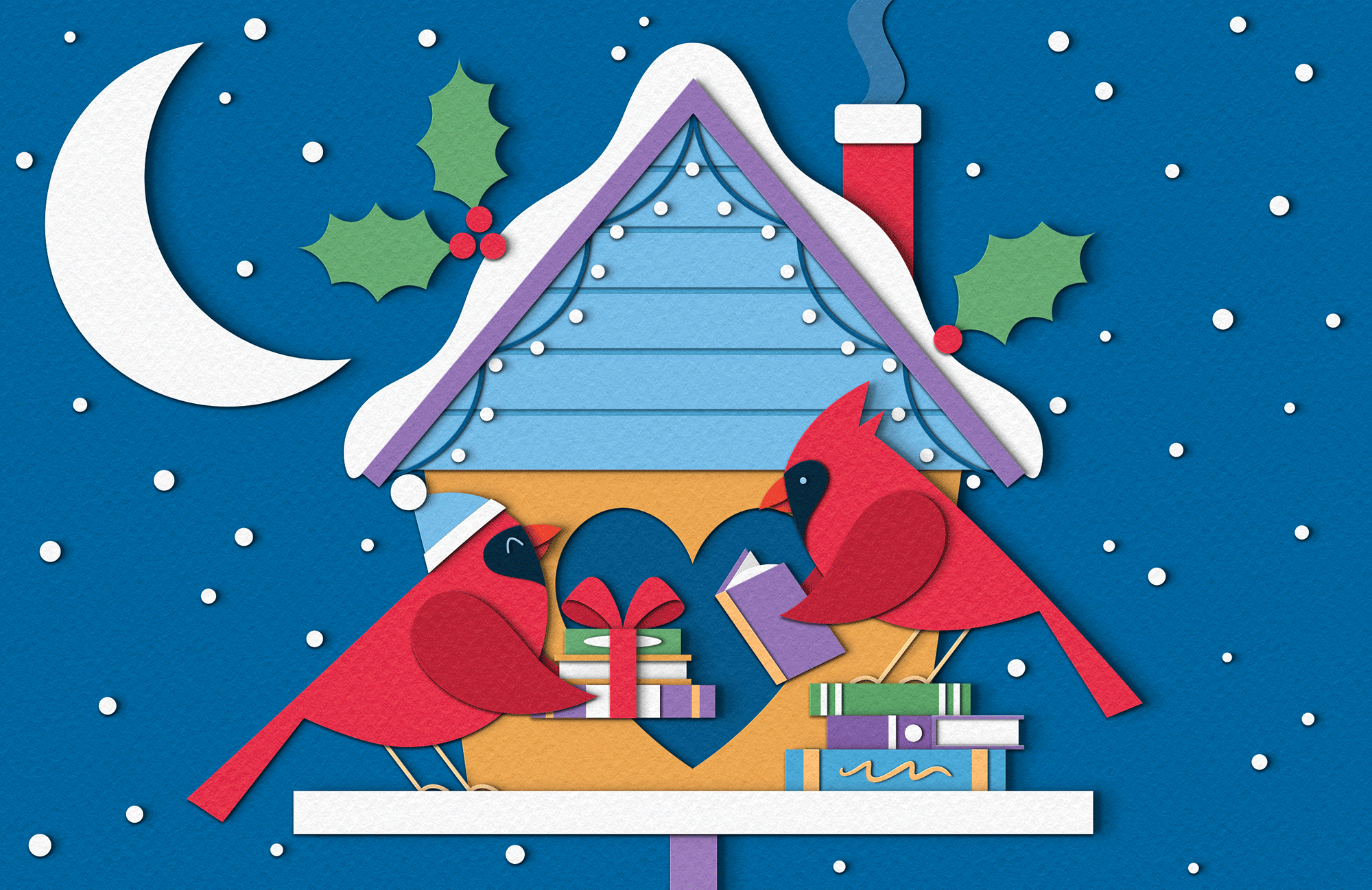 The Wall Street Journal - Holiday Books animation birds books cardinal christmas cut paper design editorial gif gifts holiday illustration newspaper paper art papercut reading snow