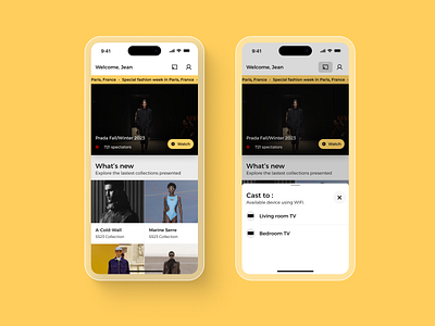 Fashion news live app, ready to cast cast chromecast fashion fashion week live event mobile app design simonbiossac ui ux