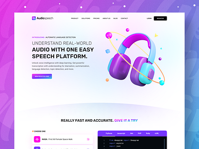 SaaS Audio Speech Landing Page 3d animation branding design graphic design illustration logo motion graphics ui uidesign ux vector website