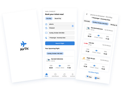 Airplane Ticket Booking Application - AirTic airplane airtic application booking ticket ui user interface design