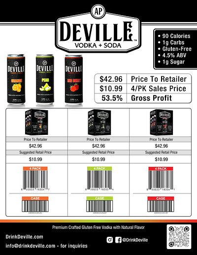Deville Beverage affinity serif flyer graphic design sales sheet