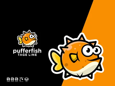 Puffer fish mascot logo graphic