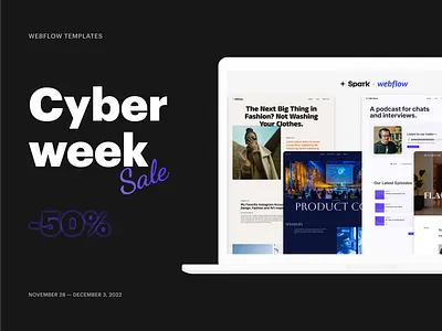 Cyberweek: 50% off templates cyber cyber sale cyber week discount responsive responsive template responsive website sale template webflow webflow marketplace webflow template website