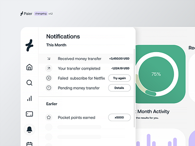 Paier Notifications Modal app clean design system finance finance management fintech inspiration modal modern nav bar sidebar navigation notification panel payment readability saas ui usability user interface ux