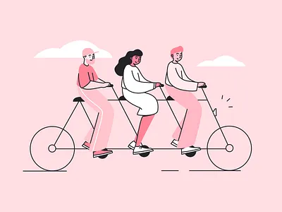 Teamwork bicycle bike character design flat flat illustration illustration tandem tandem bike teamwork