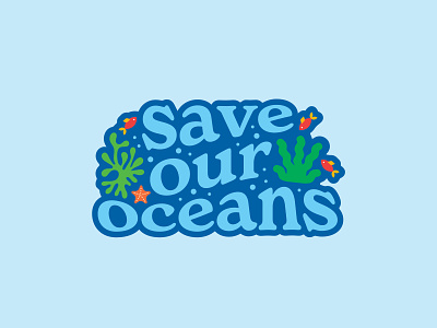 Save Our Oceans Sticker blue branding design eco friendly ethical fish identity illustration logo marine ocean organic packaging sticker sustainable type typography water